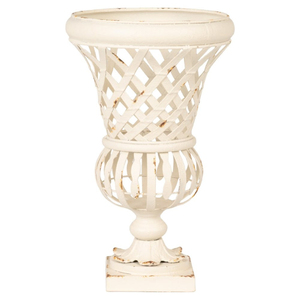Urna de Jardín Metálica Vintage con Diseño de Rejilla, Acabado Rústico Blanco, para Flores o Plantas Verdes de Exterior, Urnas de Jardín Hechas a Mano - Product Image 1