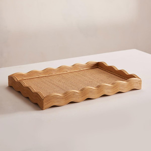 Scalloped rattan <b>tray</b> cake & drink display <b>trays</b> <b>table</b> centerpiece crafted from Vietnam factory - Product Image 1