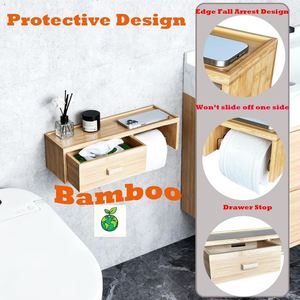 Porte-papier toilette en <span class=keywords><strong>bambou</strong></span> de qualité supérieure avec étagère supérieure multi-usages - Product Image 5