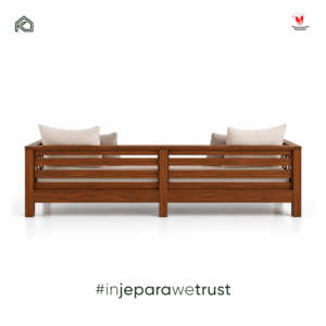 Sofá Cama Moderno de Madera de Teca Sólida con Acabado en Nogal y Cojín Crema para Sala de Estar, Villa u Hotel - Product Image 3