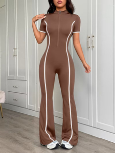 Women's High-Elasticity Solid Full Body <b>Workout</b> Suit Drawstring Closure | Buttery-Soft High-Stretch Fabric Spandex-Polyester - Product Image 2
