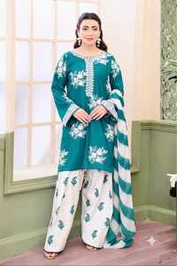 Fashionista International Women's Purple Cotton Modal Salwar Kameez <b>White</b> Floral Embroidery <b>Printed</b> <b>Palazzo</b> Pants Traditional - Product Image 3
