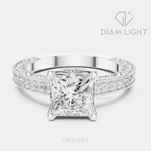 Anillo de Diamante Cultivado en Laboratorio con Corte Princesa de 2.15CT en Oro Blanco de 14KT, Color F+, Claridad VS+, Certificado IGI, Anillo de Compromiso y Boda, Ideal para Regalo - Product Image 1