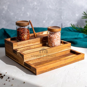 Moderno Estante de Especias de Madera de Acacia de Tres Niveles con Plato para Condimentos, para Organización del Hogar y Secado de Platos - Product Image 2
