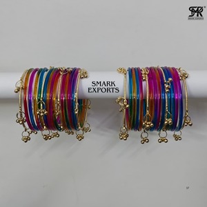 Ensemble de bracelets multicolores plaqués or de style cachemiri, Ghungru pour les deux mains, bijoux traditionnels indiens Chudi, mode féminine, bijoux de mariée - Product Image 5