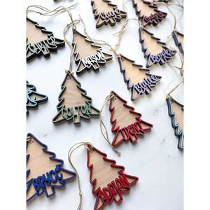 Ornement de Noël en bois personnalisé sur mesure, vente en gros, découpe laser, nom gravé, décoration suspendue, fournitures pour fêtes de fin d'année, cadeaux - Product Image 1