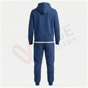 Ensemble de survêtement bleu à capuche pour homme, manches longues, couleur unie, décontracté, respirant, coupe régulière, pour l'automne, avec poches latérales - Product Image 2