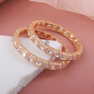 Trinishi Polki Designer Wedding Bangles-Classic Brass & Alloy Bracelets with Diamond and Pearl Accents - Product Image 1