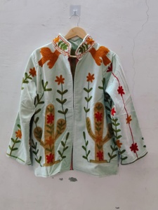 เสื้อแจ็คเก็ตผ้าฟลีซปักลายดอกไม้และกระบองเพชร คอจีน ปิดด้วยซิป เสื้อคลุมผู้หญิงสำหรับฤดูใบไม้ผลิ - Product Image 6