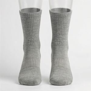 Crew Socks Solid Gray 100% Cotton Breathable Knitted for Daily Casual Wear Autumn Season Adults Standard Thickness - Product Image 1