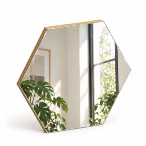 Frameless Hexagon Wall <b>Mirror</b> Pine Wood Backing <b>Self</b> <b>Adhesive</b> No Drill Modern DIY Bathroom Bedroom Home Decor - Product Image 2