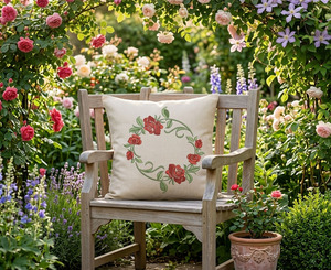 Custom Wholesale <b>Square</b> Embroidery Rose Wreath Removable Hotel Hospital Vintage 100% Cotton Washable Zipper <b>Pillow</b> Case Cushion - Product Image 1