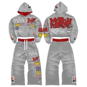 Conjunto Deportivo Gris con Capucha Unisex, Pantalones Largos de Estilo Urbano, Diseño Estampado, Ropa de Invierno, Moda Americana, Estilo USA - Product Image 1