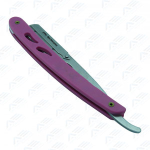 Navaja de afeitar profesional de borde recto rosa con mango liso para salón y uso personal - Product Image 6