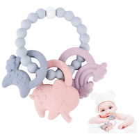 Lot de 4 jouets de dentition en silicone multicolores avec logo personnalisé pour bébés de 3 mois et plus, conception anti-étouffement, 100 % silicone de qualité alimentaire, anneau de dentition pour tout-petits