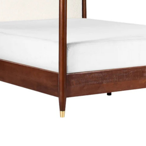 Midcentury Modern Mahogany Canopy <b>Bed</b> Frame With Upholstered <b>Headboard</b> Solid <b>Wood</b> Design - Product Image 6