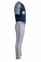 Seragam Jersey Baseball Pria Lengan Pendek Kancing Depan Motif Geometris Penyerap Keringat 100% Poliester Celana Abu-abu dengan Sabuk Biru