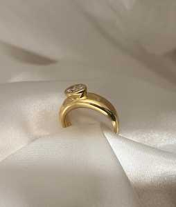 Anillo Solitario de Oro Sólido de 10K, 14K, 18K con Diamante Cultivado en Laboratorio de Corte Ovalado, Engastado en Bisel, Certificado IGI, Banda Ancha Cónica de 6-3mm para Mujer - Product Image 5