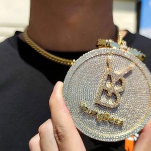 Pendentif rond en moissanite et diamant, collier en argent 925, style hip-hop, bijoux sertis de pierres - Product Image 5