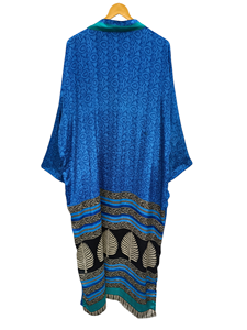 Robe en soie douce indienne pour festival, longueur cheville, multicolore, tenue de nuit, kimono vintage indien en soie recyclée de sari - Product Image 4