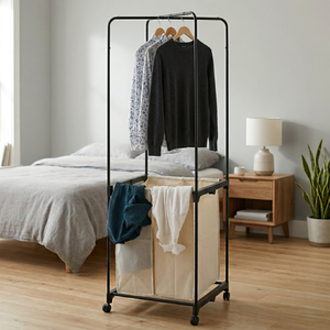 Gran Oferta al por Mayor: Carro Organizador de Ropa Multifuncional de Hierro Fundido con Cesto de Lavandería y Perchas Metálicas para Almacenamiento Doméstico - Product Image 3