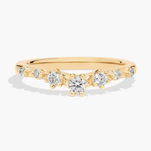 Anillo de Boda de Lujo para Mujer, Chapado en Oro de 14K, con Diamante Natural de Corte Redondo y Curvado - Product Image 1
