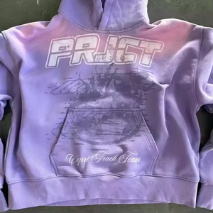 Sun Faded Purple Hoodie Oversized Streetwear <b>Pullover</b> Distressed Edge Graphic Sweatshirt Custom Boxy Fit Hoody 2026 - Product Image 4