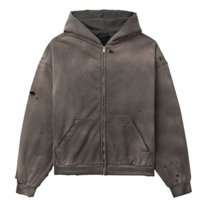 Sweat-shirts à capuche zippés courts pour hommes, effet délavé, vente en gros - Product Image 4