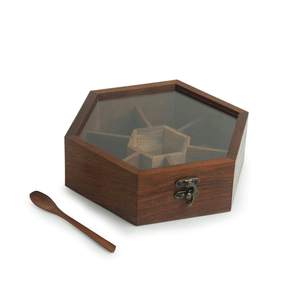 Wooden Hexagonal Spice <b>Box</b> with Lid for Kitchen Storage <b>Masala</b> Organizer - Product Image 4