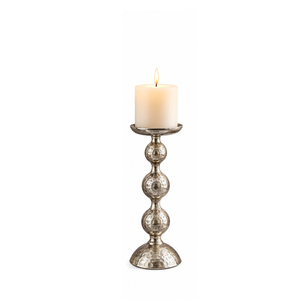 Support de bougie moderne en aluminium argenté, luxueux, sculpté, torsadé, en métal martelé, pour bougie pilier - Product Image 4