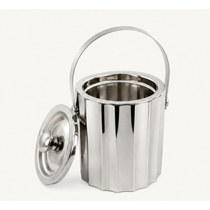 Seau à glace de luxe en acier inoxydable cannelé avec couvercle, double paroi isolée, pour vin et champagne, tendance barware - Product Image 3