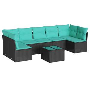 Set di divani da giardino in polyrattan nero da 8 pezzi con cuscini, mobili da esterno - Product Image 2