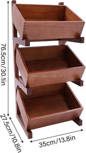 Laundry Kitchen Large Capacity Countertop Home <b>Storage</b> Holder 3 Tier Bamboo Wood Fruit Stand <b>Storage</b> and <b>Vegetable</b> <b>Basket</b> By FWE - Product Image 4