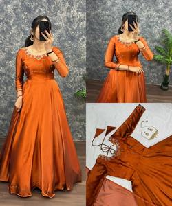 Kurti de seda Rangoli de fantasía con trabajo artesanal y Dupatta, ropa festiva, precio al por mayor, prenda étnica, naranja, algodón de secado rápido, en stock. - Product Image 6