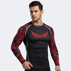 Men's <b>Long</b> <b>Sleeve</b> Rash Guard Black <b>Red</b> Wings Print Compression Shirt Quick Dry Anti-Bacterial Anti-UV Eco-Friendly - Product Image 3