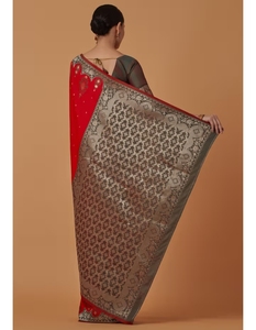 KV <b>Red</b> Banarasi Silk Woven Saree With Unstitched <b>Blouse</b> - Product Image 4