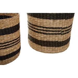 Ensemble de 2 paniers en jonc de mer avec rayures noires, paniers de rangement faits à la main, vente en gros, écologiques, fabriqués au Vietnam - Product Image 3