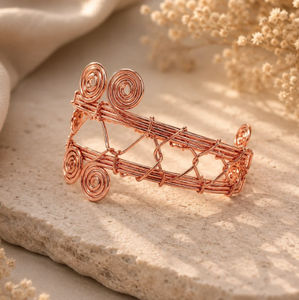 Bracelet en fil de cuivre métallique, motif spirale artistique, incrustation de filigrane, travail de fil, bracelet biothérapie, guérison énergétique - Product Image 5