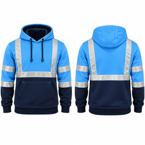 Sweat à capuche haute visibilité réfléchissant EN ISO 20471 ANSI Classe 3 bleu marine à manches longues pour les travailleurs et les géomètres - Product Image 1