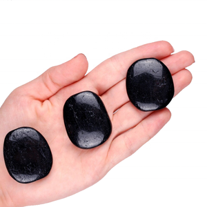 หินโมราสีดำทรงแบนฝ่ามือแบนประดับด้วยคริสตัลอัญมณีธรรมชาติทรงวงรีแบนป้องกันหินทรงกระเป๋า - Product Image 2