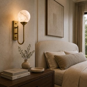 CH Modern Brass Wall Sconce With Marble <b>Globe</b> Indoor Lighting Fixture Round Minimalist Home Decor Entryway Accent <b>Light</b> - Product Image 6