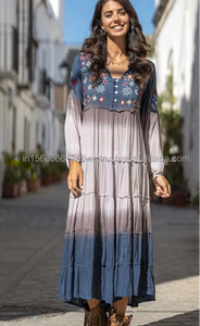 Nouvelle Robe Longue Bohème de Plage à Manches Longues, Style Modeste, Broderie Ethnique, Dentelle Florale et Pompons, Printemps-Été - Product Image 6