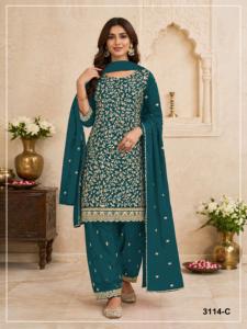 Traje Semi-Solucionado Dhwaja Export Fox Georgette con Bordado y Trabajo de Codificación, Estilo Moderno para Bodas y Fiestas - Product Image 5