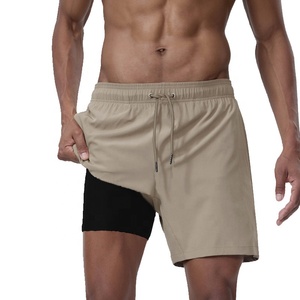 Pantalones Cortos Deportivos 2 en 1 para Hombre, Transpirables, de Secado Rápido, para Entrenamiento, Gimnasio, Compresión, con Bolsillos - Product Image 1
