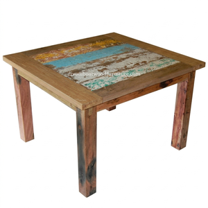 DIVADI Dining <b>Table</b> Java Style KD Leg Square Model <b>Reclaimed</b> Boat Wood Sustainable Design Eco-Friendly For Indoor and Outdoor - Product Image 1