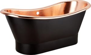 Bañera independiente de lujo de 70 pulgadas, de cobre negro antiguo, con pedestal doble para bañera tipo slipper, con desagüe y rebosadero - Product Image 3