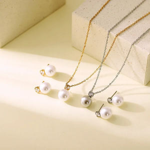 สร้อยคอรูปทรงเรขาคณิตสำหรับผู้หญิง ทำจากสแตนเลส 304 ชุบทองคำแท้ 18K ประดับมุก - Product Image 1