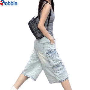 Shorts streetwear BOBBIN INDUSTRIES pour femmes, style vintage, été, denim délavé, multi-poches, jeans, pantalons courts pour femmes - Product Image 4