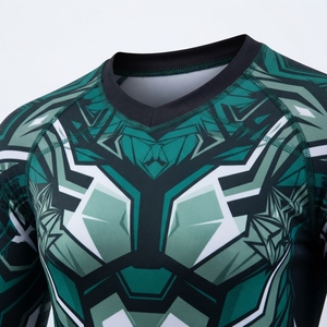 Unisex Full Sleeve Rash Guard Blue <b>White</b> Geometric Print Quick Dry <b>Compression</b> <b>Shirt</b> Anti-UV Front Logo Adult Sport Top UPF50+ - Product Image 6
