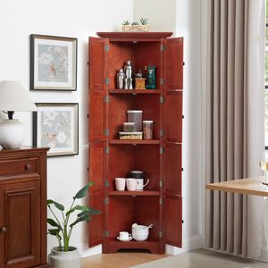 Armadio Dispensa da Cucina a 4 Ripiani, Alto 183 cm, con 8 Ante, Scaffali Angolari, Stile Rustico/Country - Product Image 3